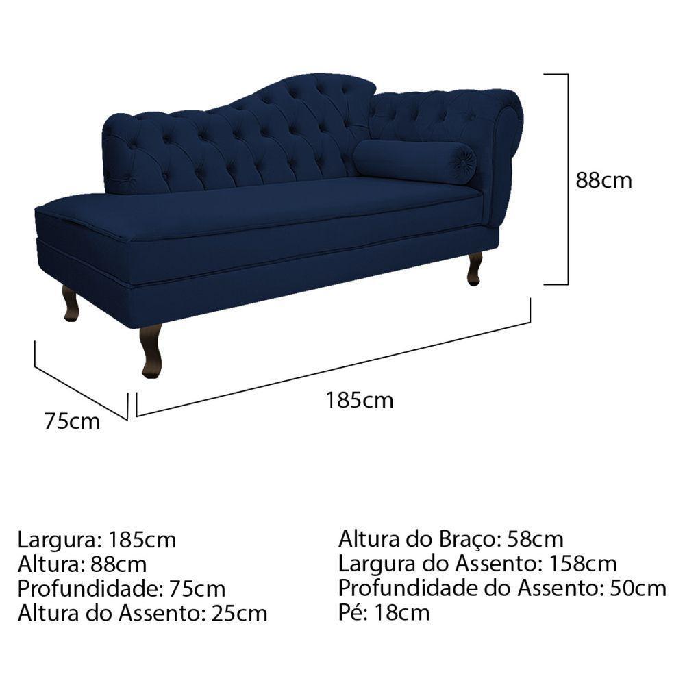 Kit Diva Recamier Diana 185Cm Lado Esquerdo E 02 Poltronas Classic Suede Azul Marinho - 10