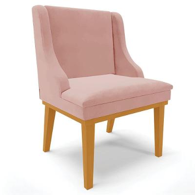 Poltrona Base Fixa De Madeira Firenze Veludo Rose/Castanho