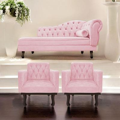 Kit Diva Recamier Diana 185Cm Lado Esquerdo E 02 Poltronas Classic Suede Rosa Bebê