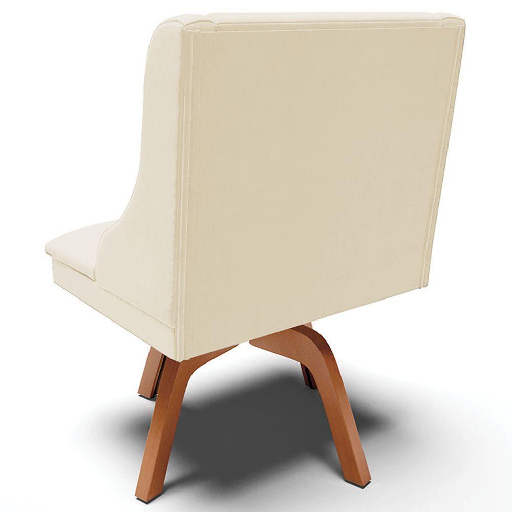 Poltrona Base Giratória De Madeira Veludo Bege/Natural - 2