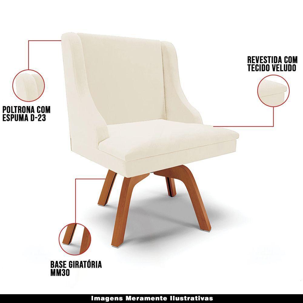 Poltrona Base Giratória De Madeira Veludo Bege/Natural - 6