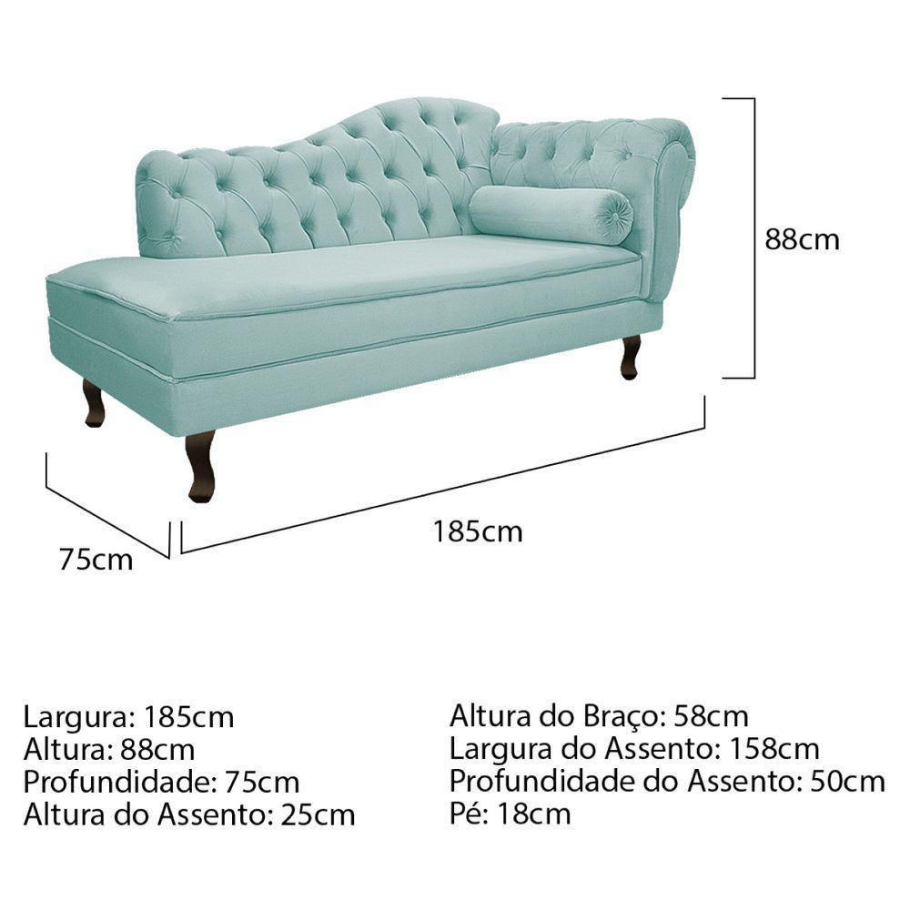 Kit Diva Recamier Diana 185Cm Lado Esquerdo E 02 Poltronas Classic Suede Azul Tiffany - 10