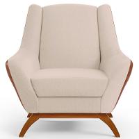 Kit 02 Poltronas Base Em Madeira Camel B-14 Linho Bege C-107