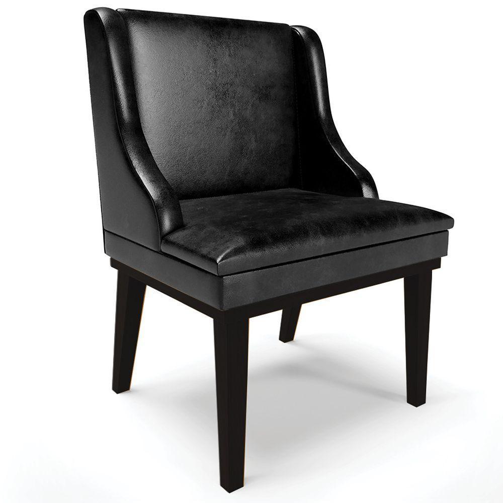 Kit 2 Poltronas Base Fixa De Madeira Pu Preto Brilho - 6