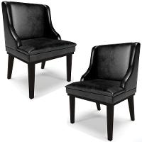 Kit 2 Poltronas Base Fixa De Madeira Pu Preto Brilho - 1