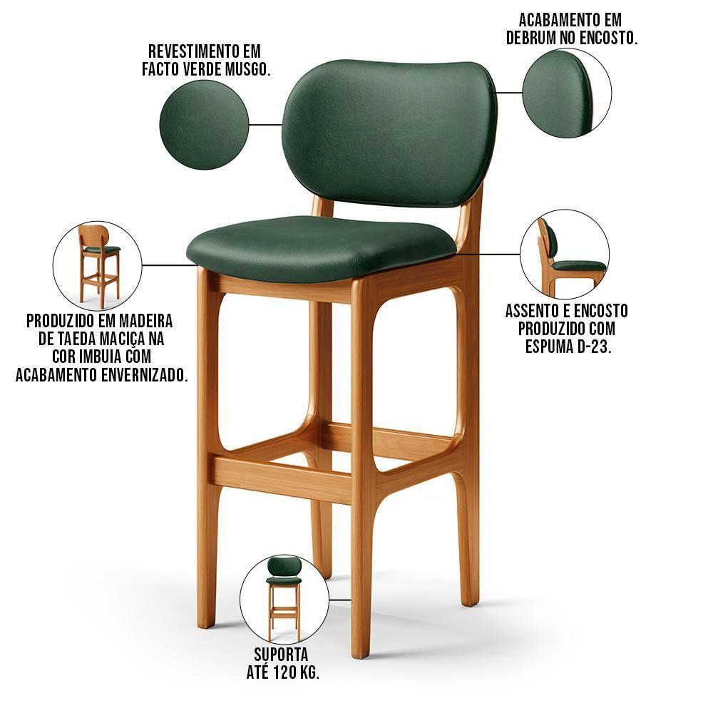 Kit 6 Banquetas Alta Betta Imbuia Facto Verde Musgo - 6