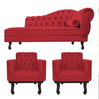 Kit Diva Recamier Diana 140Cm Lado Esquerdo E 02 Poltronas Classic Suede Vermelho - 1