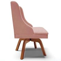 Poltrona Base Giratória De Madeira Veludo Rosê/Natural