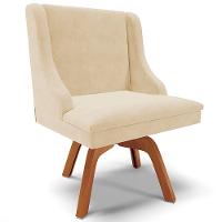 Poltrona Base Giratória De Madeira Suede Bege/Natural - 1