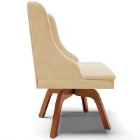 Poltrona Base Giratória De Madeira Suede Bege/Natural