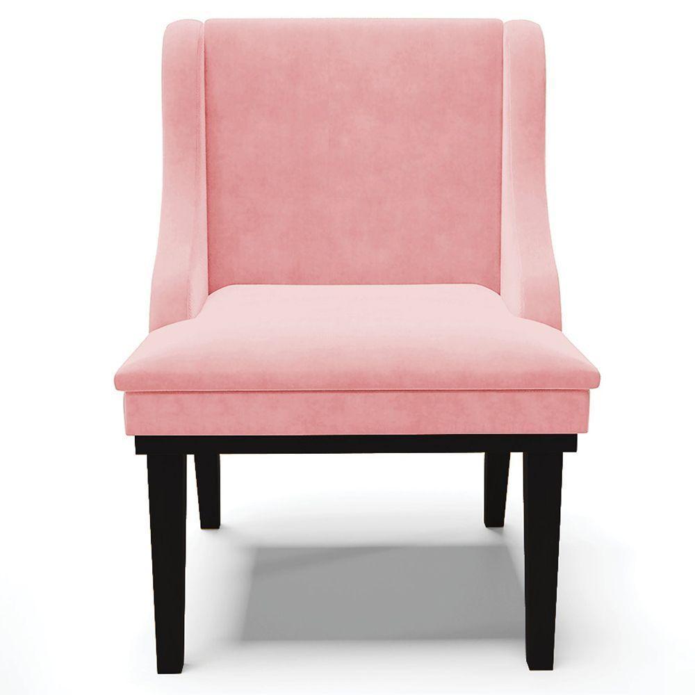 Poltrona Base Fixa De Madeira Firenze Suede Rosa Bebê/Preto - 3