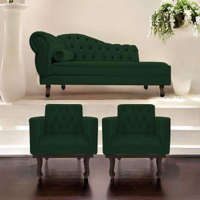 Kit Diva Recamier Diana 160Cm Lado Direito E 02 Poltronas Classic Suede Verde
