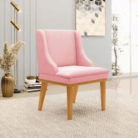 Poltrona Base Fixa De Madeira Suede Rosa Bebê/Castanho - 8