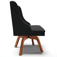 Poltrona Base Giratória De Madeira Veludo Preto/Natural