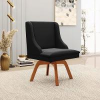 Poltrona Base Giratória De Madeira Veludo Preto/Natural - 8