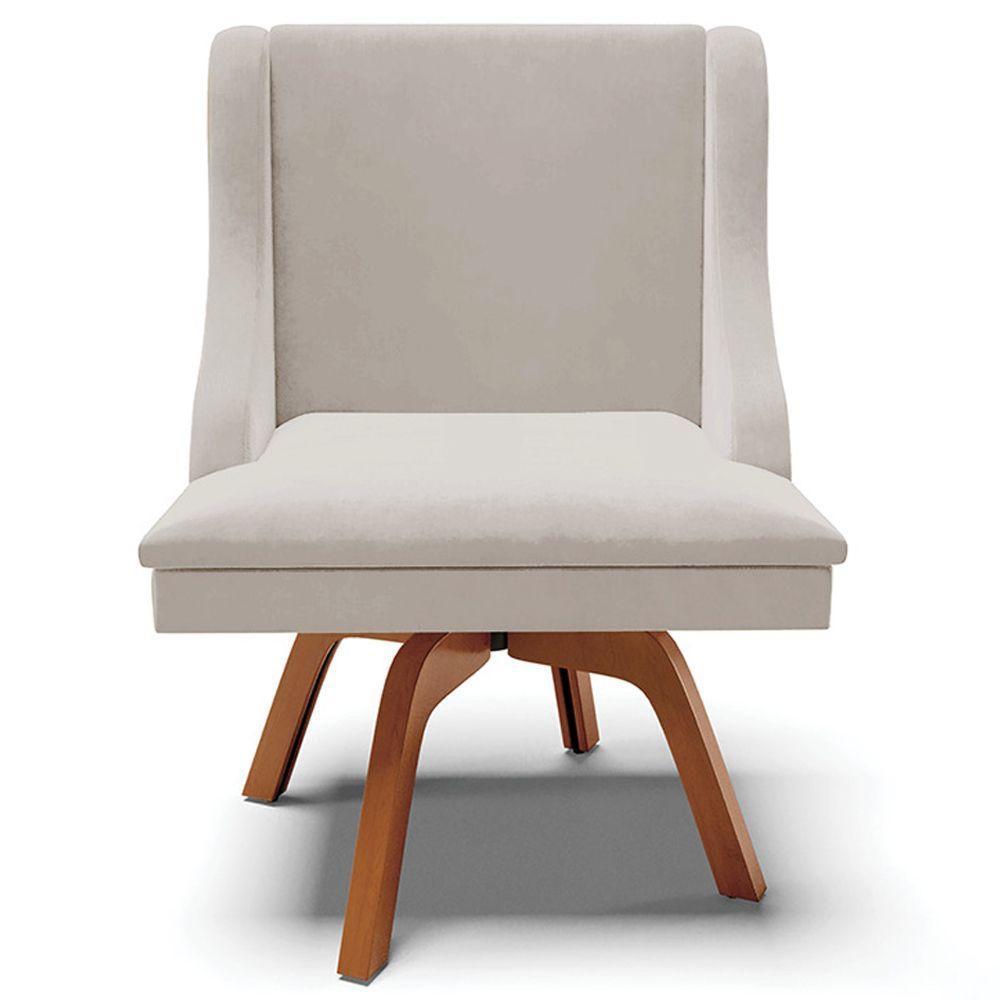 Poltrona Base Giratória De Madeira Veludo Cinza/Natural - 3