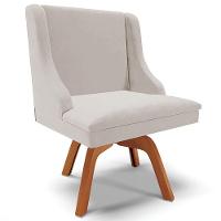 Poltrona Base Giratória De Madeira Veludo Cinza/Natural - 1