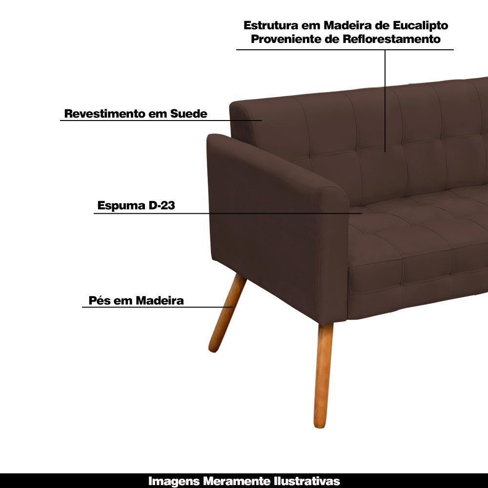 Conjunto 2 Poltronas E 1 Namoradeira Pés Palito Suede Marrom - 3