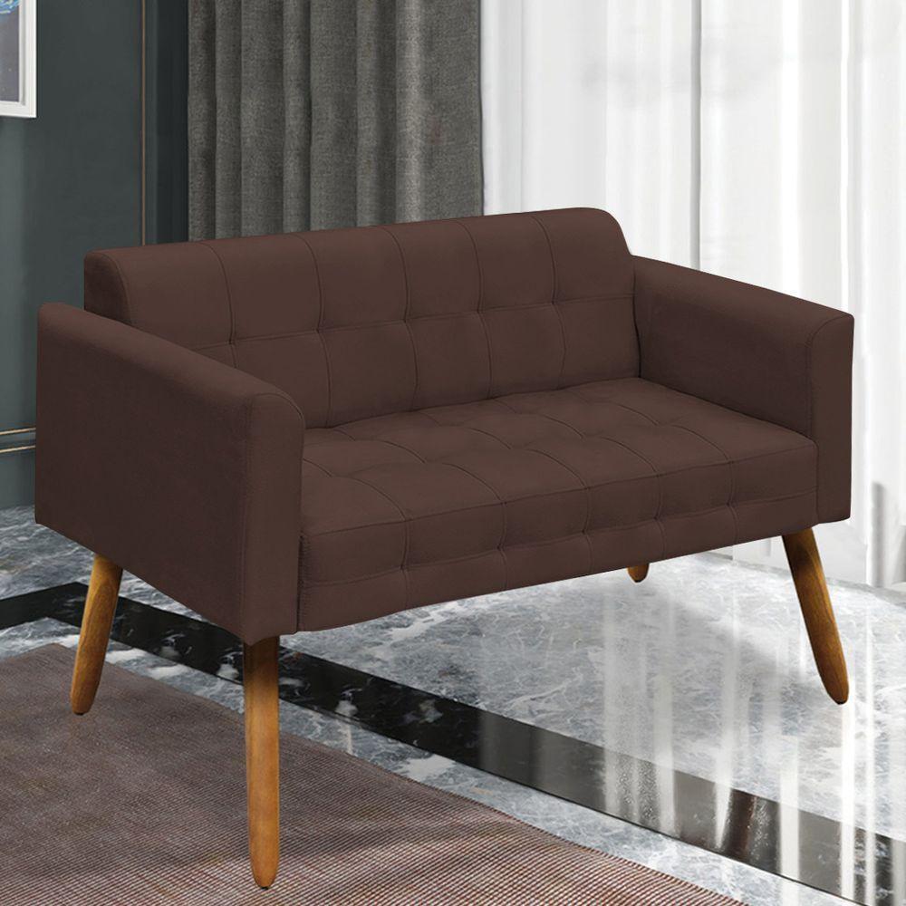 Conjunto 2 Poltronas E 1 Namoradeira Pés Palito Suede Marrom - 7