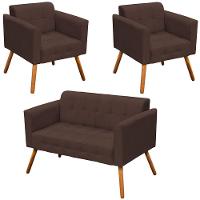 Conjunto 2 Poltronas E 1 Namoradeira Pés Palito Suede Marrom - 1