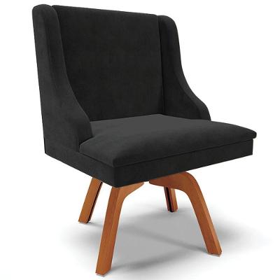 Poltrona Base Giratória De Madeira Suede Preto/Natural
