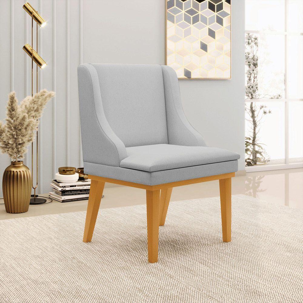 Kit 2 Poltronas Base Fixa De Madeira Linho Cinza/Castanho - 3