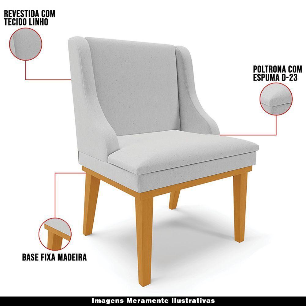 Kit 2 Poltronas Base Fixa De Madeira Linho Cinza/Castanho - 9