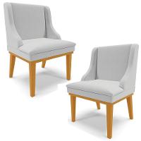 Kit 2 Poltronas Base Fixa De Madeira Linho Cinza/Castanho - 1