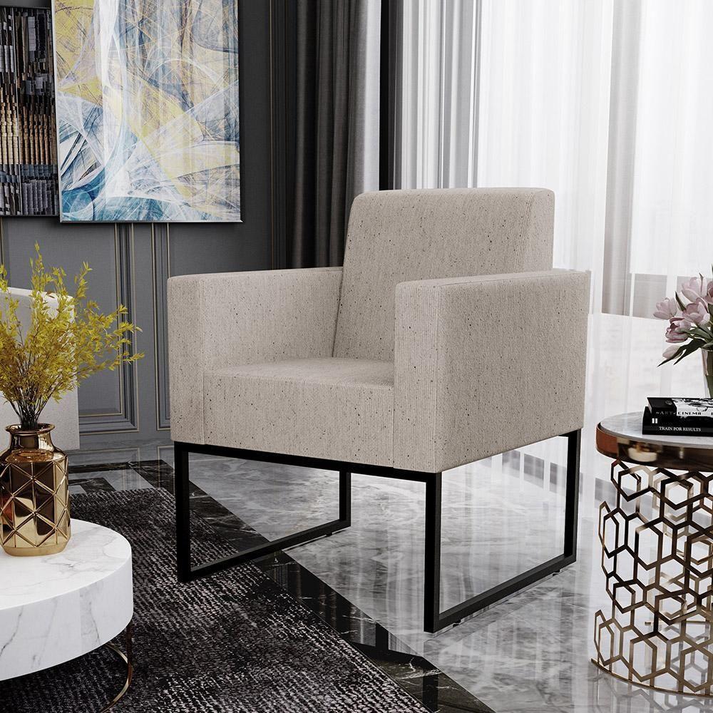 Poltrona Para Sala Estar E Recepção Base Fixa De Metal Helô Bege - 10