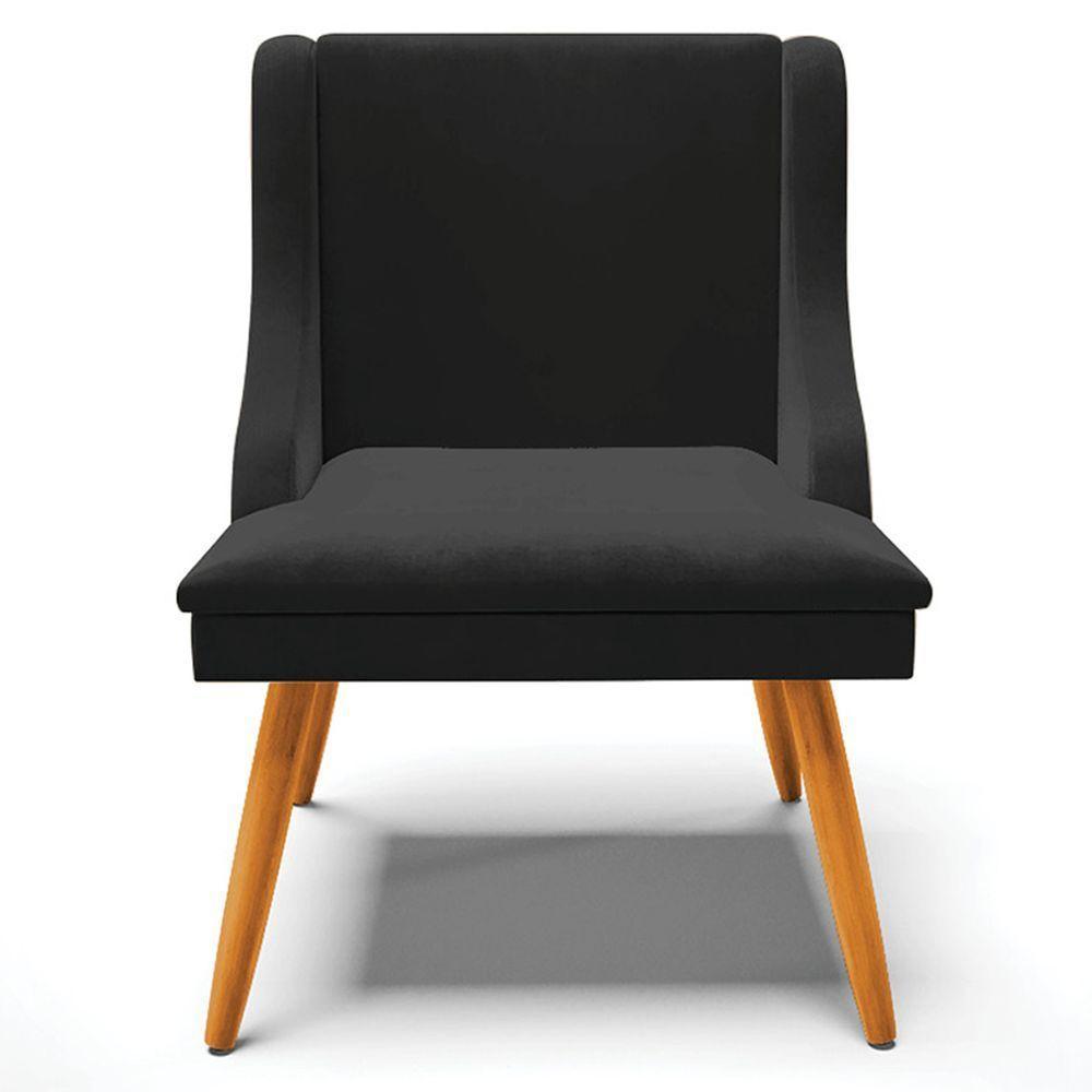 Kit 2 Poltronas Pés Palito De Madeira Veludo Preto/Natural - 5