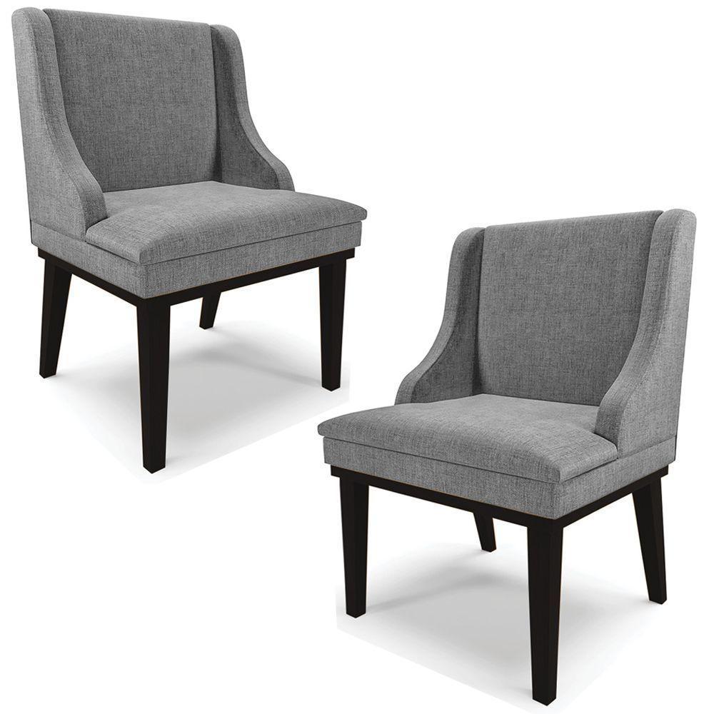 Kit 2 Poltronas Base Fixa De Madeira Linho Grafite/Preto - 1