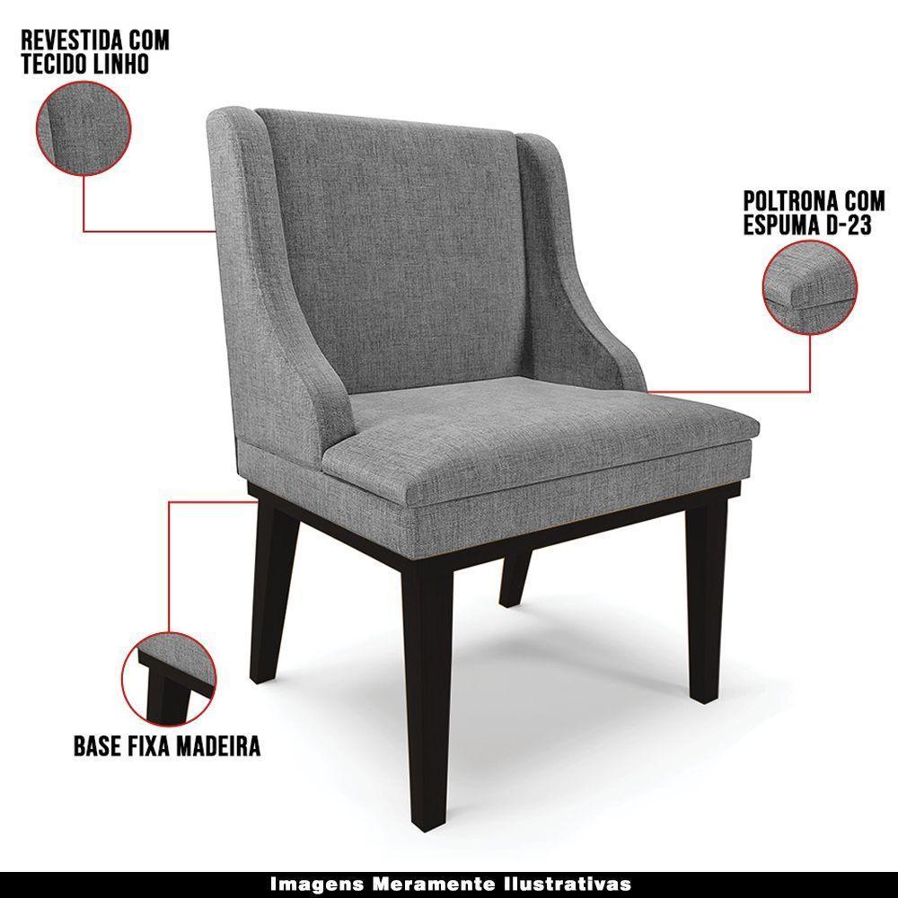 Kit 2 Poltronas Base Fixa De Madeira Linho Grafite/Preto - 7