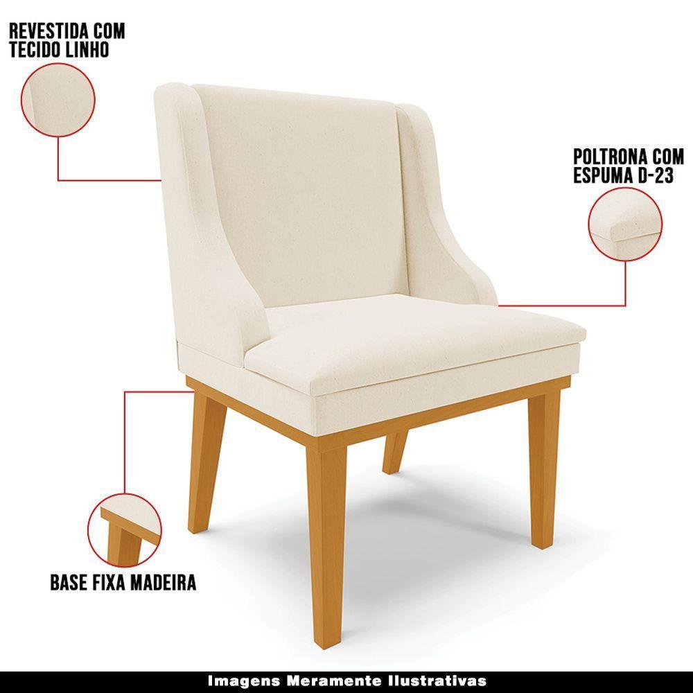 Kit 2 Poltronas Base Fixa De Madeira Linho Bege/Castanho - 7