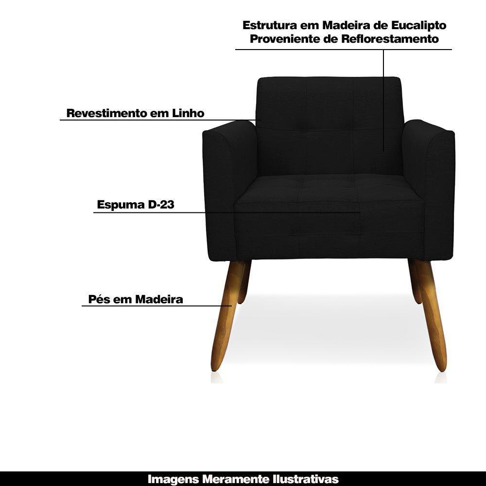 Conjunto 2 Poltronas E 1 Namoradeira Pés Palito Linho Preto - 4