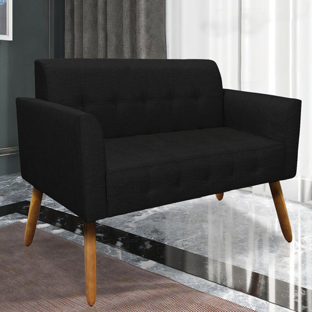 Conjunto 2 Poltronas E 1 Namoradeira Pés Palito Linho Preto - 7