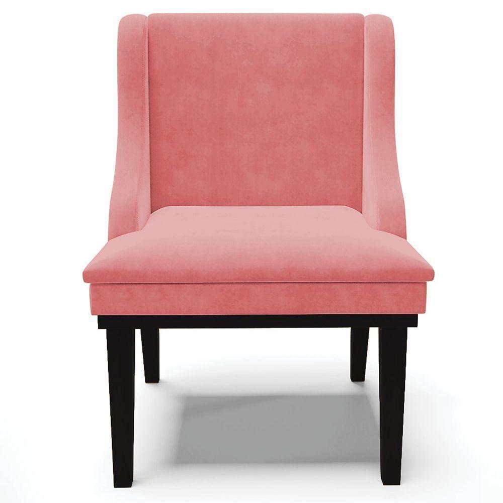 Kit 2 Poltronas Base Fixa De Madeira Suede Rosê/Preto - 4