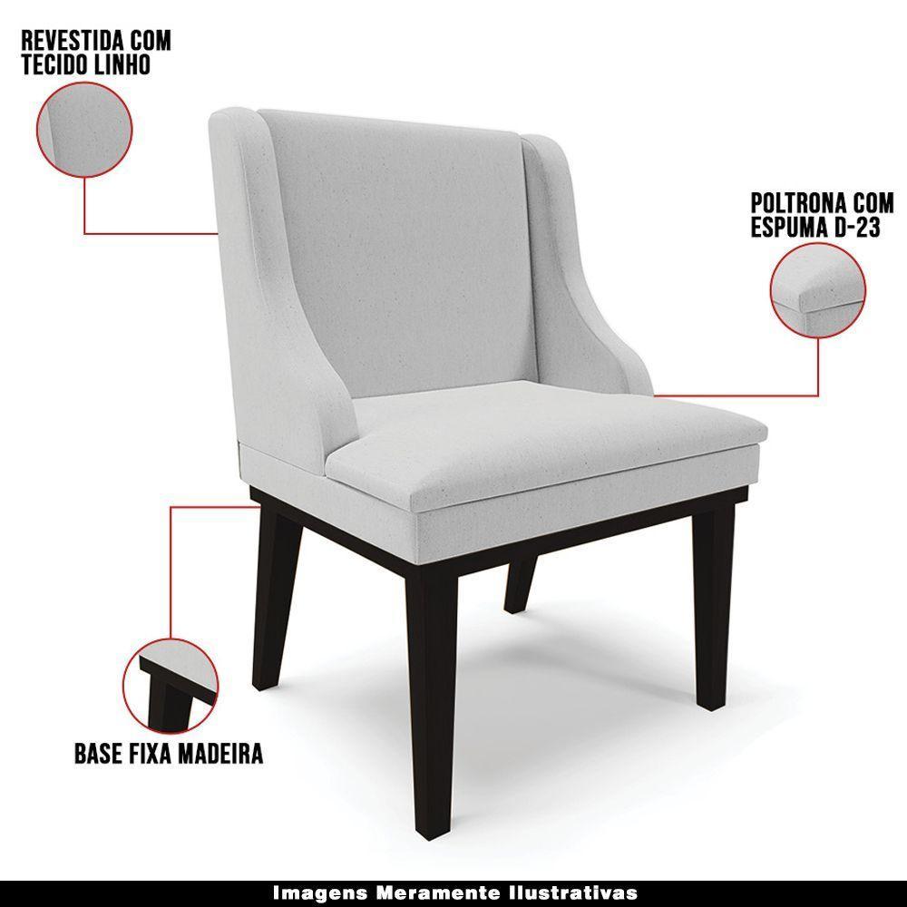 Poltrona Base Fixa De Madeira Firenze Linho Cinza/Preto - 8