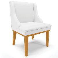 Poltrona Base Fixa De Madeira Pu Branco Fosco/Castanho - 1