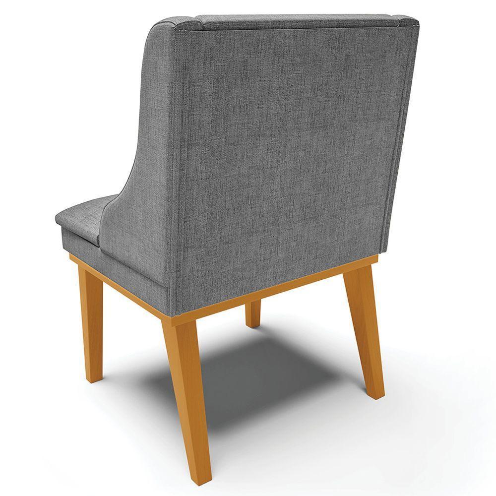 Kit 2 Poltronas Base Fixa De Madeira Linho Grafite/Castanho - 2