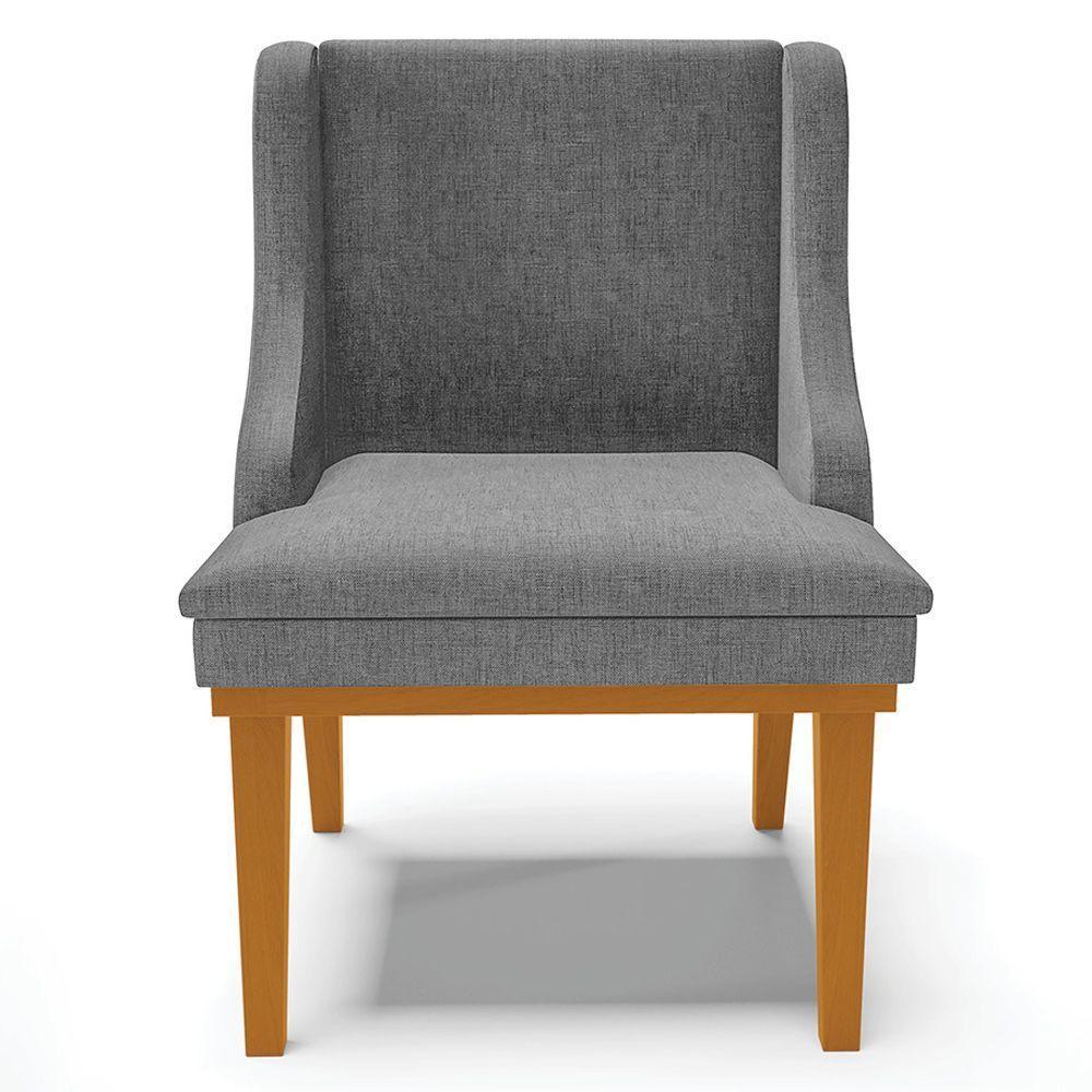 Kit 2 Poltronas Base Fixa De Madeira Linho Grafite/Castanho - 6