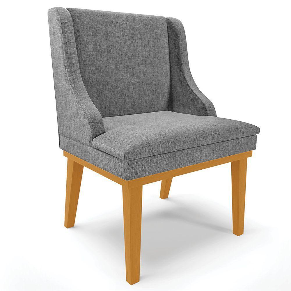 Kit 2 Poltronas Base Fixa De Madeira Linho Grafite/Castanho - 7