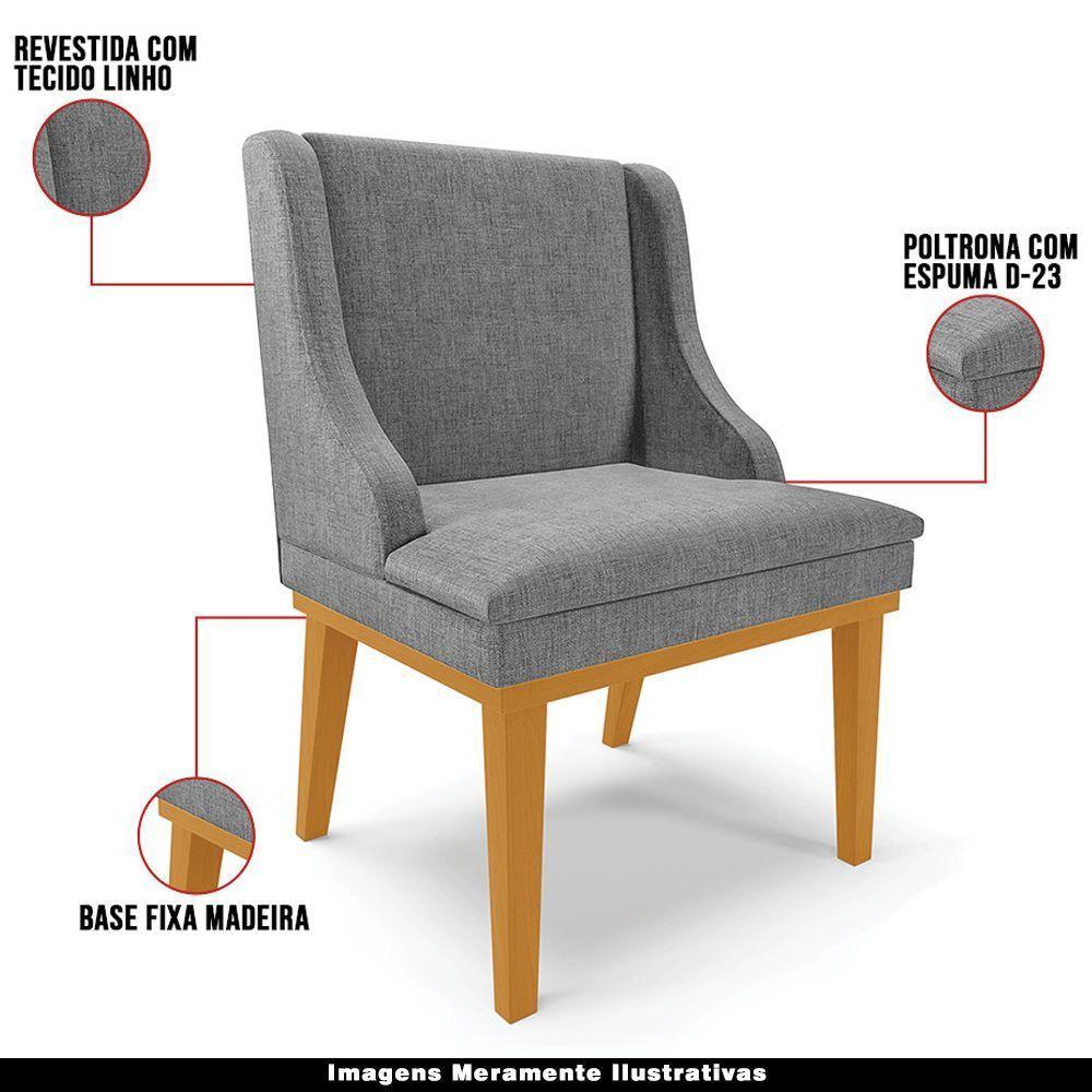 Kit 2 Poltronas Base Fixa De Madeira Linho Grafite/Castanho - 9