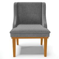 Kit 2 Poltronas Base Fixa De Madeira Linho Grafite/Castanho - 8