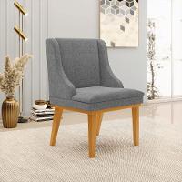 Kit 2 Poltronas Base Fixa De Madeira Linho Grafite/Castanho - 23