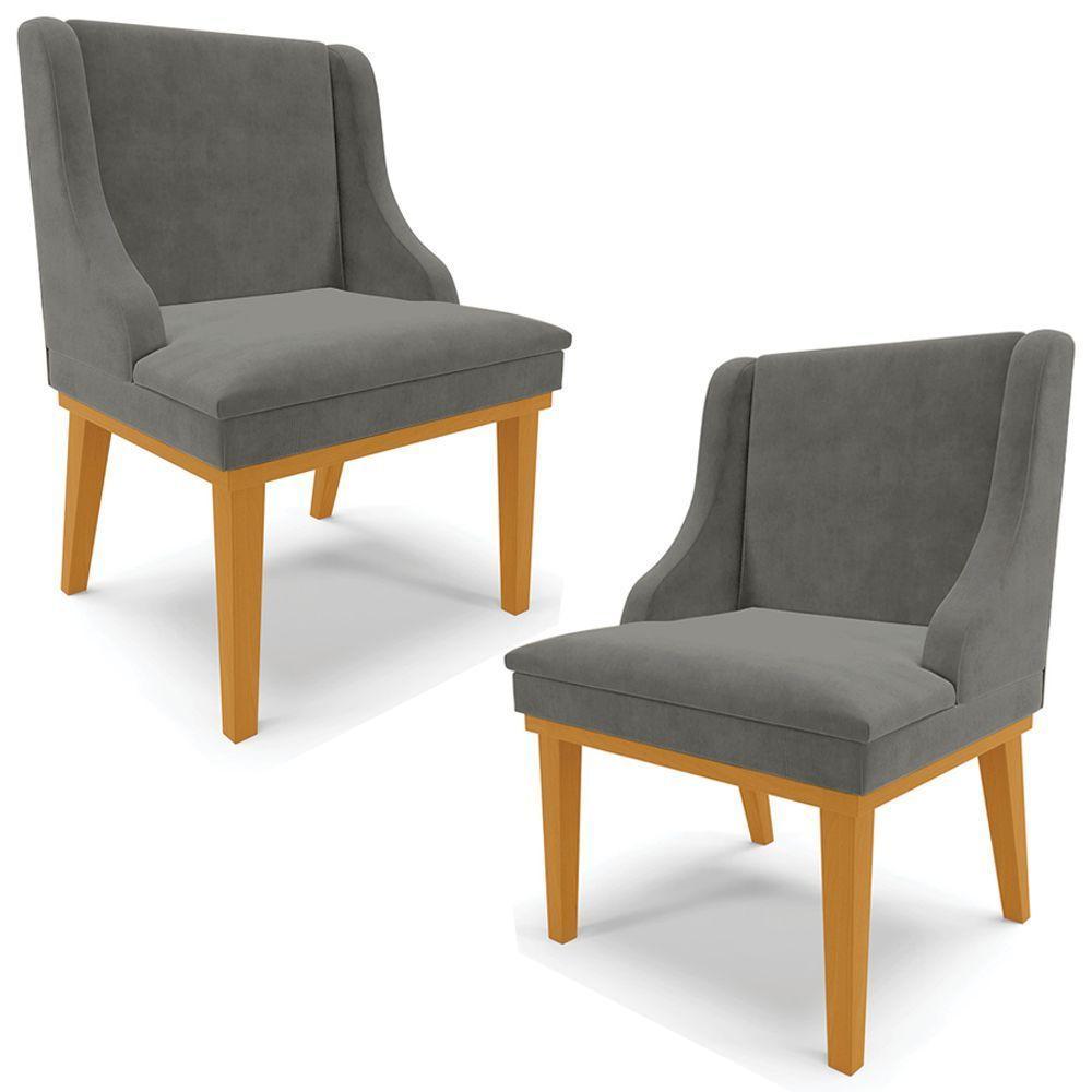 Kit 2 Poltronas Base Fixa De Madeira Suede Grafite/Castanho - 1