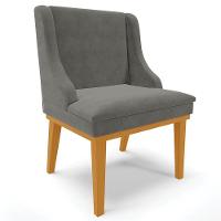 Kit 2 Poltronas Base Fixa De Madeira Suede Grafite/Castanho