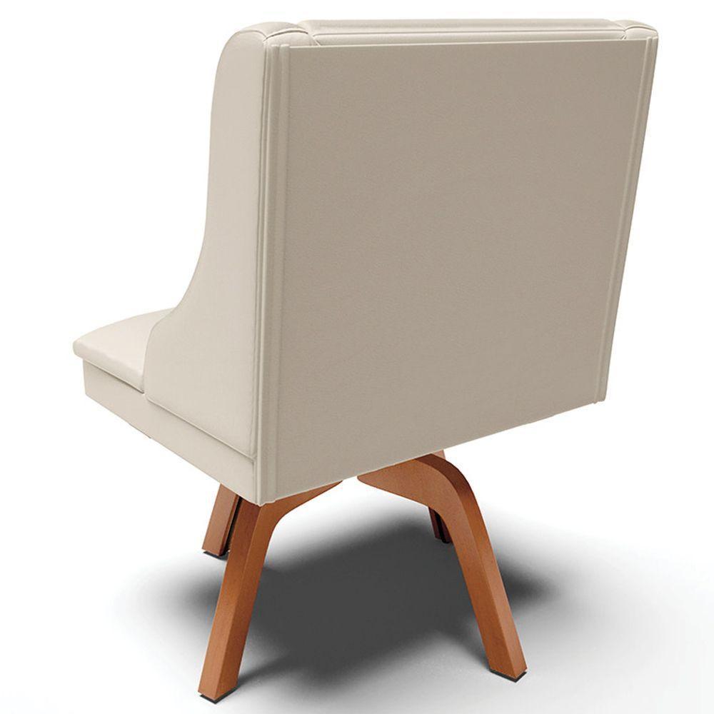 Kit 2 Poltronas Base Giratória De Madeira Pu Bege/Natural - 2