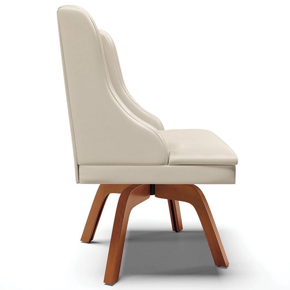 Kit 2 Poltronas Base Giratória De Madeira Pu Bege/Natural - 3