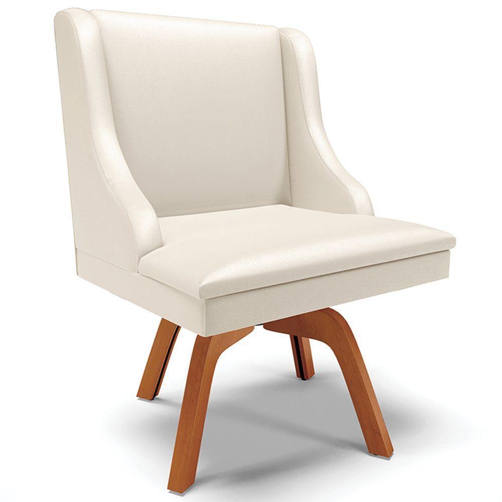 Kit 2 Poltronas Base Giratória De Madeira Pu Bege/Natural - 4