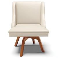 Kit 2 Poltronas Base Giratória De Madeira Pu Bege/Natural - 5